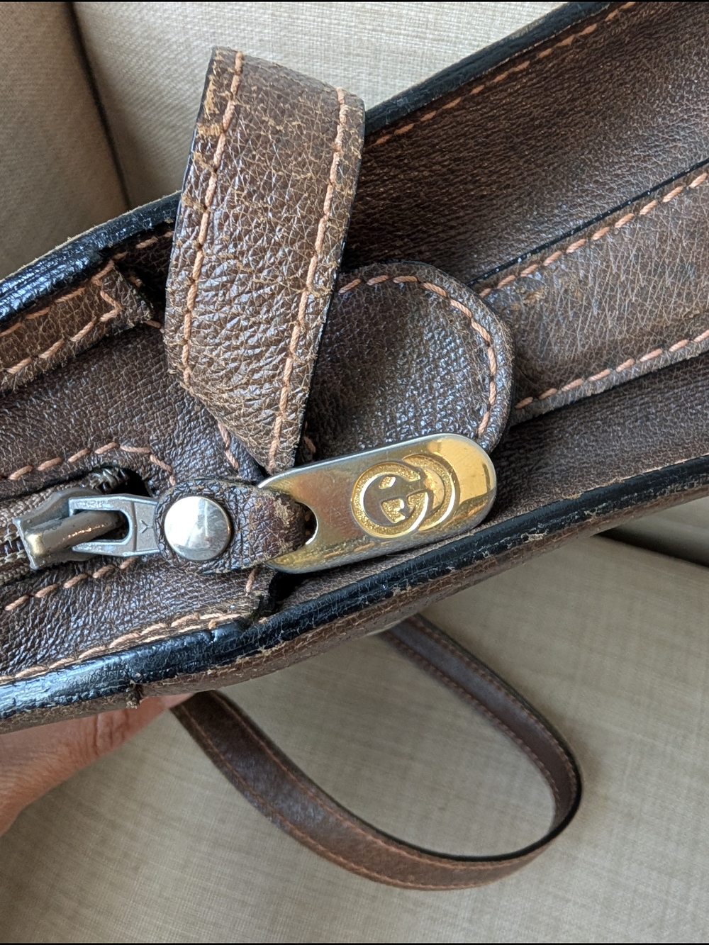 Gucci Beige GG Canvas Crossbody with Brown Leather Trim - Picture 7 of 9